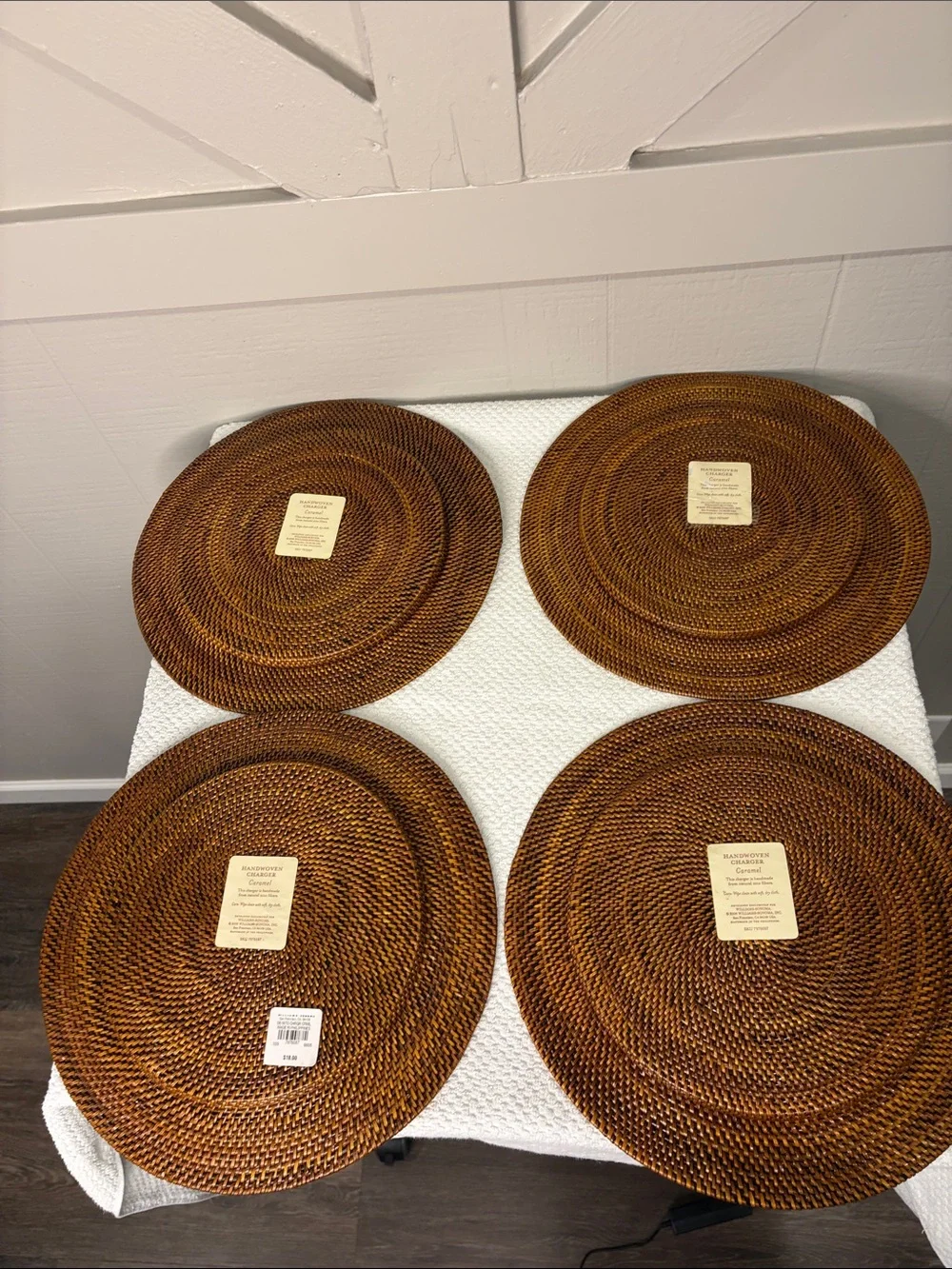 Williams Sonoma Nito Handwoven Charger Plates Set of 4 Caramel Brown 13
